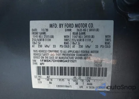 2021 Ford Explorer Xlt из США, поврежденный, VIN 1FMSK7DH0MGA51521